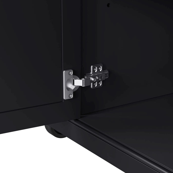 K&K 54inch Large Kitchen Island with Rubber Wood Drop Leaf, Embossed Texture Rolling Kitchen Cart on 4 Wheels with 4 Doors and 3 Drawers, Kitchen Island with Storage for Kitchen, Dining Room,Black Default -DTYStore