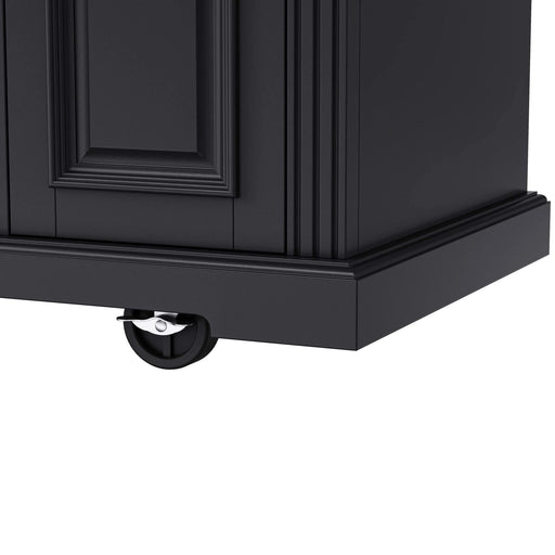 K&K 54inch Large Kitchen Island with Rubber Wood Drop Leaf, Embossed Texture Rolling Kitchen Cart on 4 Wheels with 4 Doors and 3 Drawers, Kitchen Island with Storage for Kitchen, Dining Room,Black Default -DTYStore