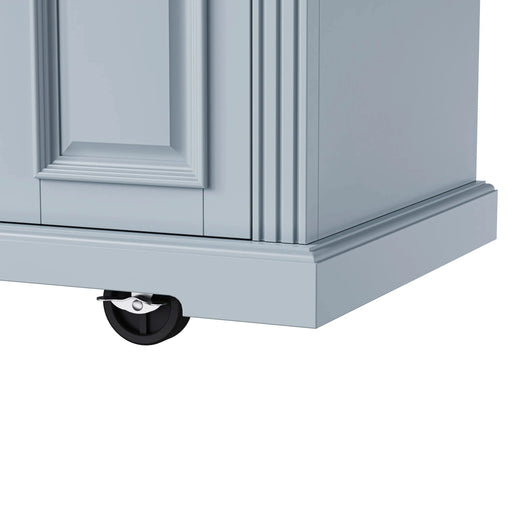 K&K 54inch Large Kitchen Island with Rubber Wood Drop Leaf, Embossed Texture Rolling Kitchen Cart on 4 Wheels with 4 Doors and 3 Drawers, Kitchen Island with Storage for Kitchen, Dining Room,Grey Blue Default -DTYStore