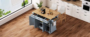 K&K 54inch Large Kitchen Island with Rubber Wood Drop Leaf, Embossed Texture Rolling Kitchen Cart on 4 Wheels with 4 Doors and 3 Drawers, Kitchen Island with Storage for Kitchen, Dining Room,Grey Blue Default -DTYStore