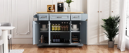 K&K 54inch Large Kitchen Island with Rubber Wood Drop Leaf, Embossed Texture Rolling Kitchen Cart on 4 Wheels with 4 Doors and 3 Drawers, Kitchen Island with Storage for Kitchen, Dining Room,Grey Blue Default -DTYStore