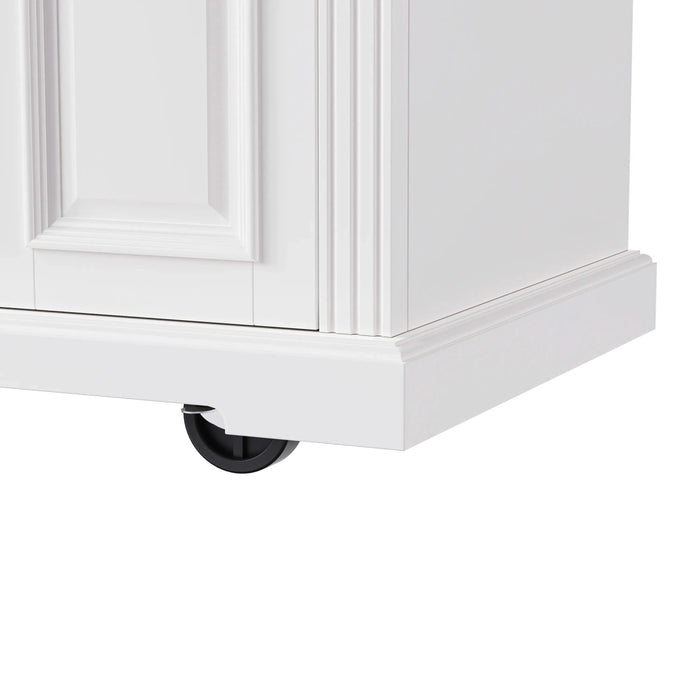 K&K 54inch Large Kitchen Island with Rubber Wood Drop Leaf, Embossed Texture Rolling Kitchen Cart on 4 Wheels with 4 Doors and 3 Drawers, Kitchen Island with Storage for Kitchen, Dining Room,White Default -DTYStore