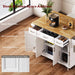 K&K 54inch Large Kitchen Island with Rubber Wood Drop Leaf, Embossed Texture Rolling Kitchen Cart on 4 Wheels with 4 Doors and 3 Drawers, Kitchen Island with Storage for Kitchen, Dining Room,White Default -DTYStore