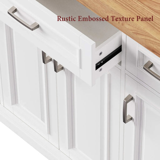 K&K 54inch Large Kitchen Island with Rubber Wood Drop Leaf, Embossed Texture Rolling Kitchen Cart on 4 Wheels with 4 Doors and 3 Drawers, Kitchen Island with Storage for Kitchen, Dining Room,White Default -DTYStore