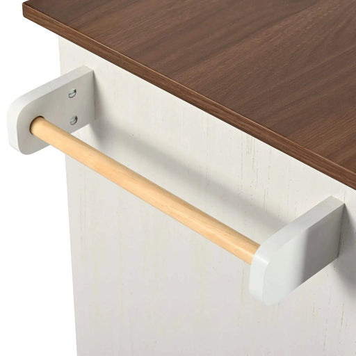 K&K 55.5' Farmhouse Kitchen Island with Drop Leaf, Kitchen Storage Island with Barn Door, Power Outlet, Rolling Kitchen Cart on Wheels with Spice Rack, for Home, Kitchen, Dining Room, White Default -DTYStore