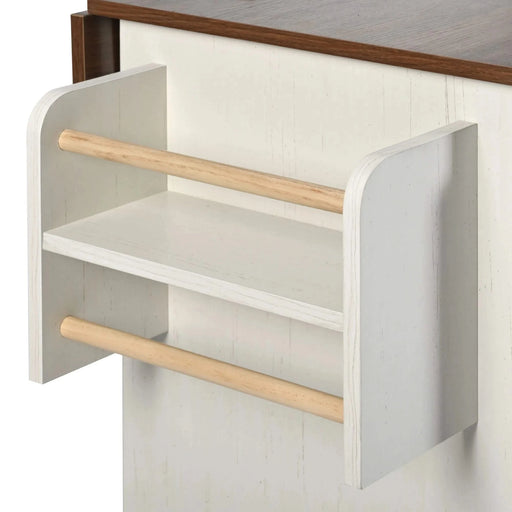 K&K 55.5' Farmhouse Kitchen Island with Drop Leaf, Kitchen Storage Island with Barn Door, Power Outlet, Rolling Kitchen Cart on Wheels with Spice Rack, for Home, Kitchen, Dining Room, White Default -DTYStore