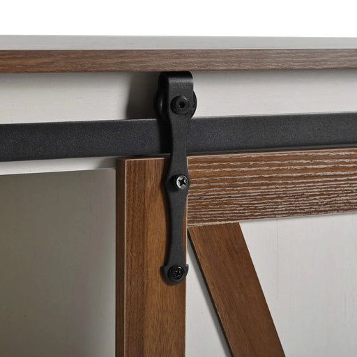 K&K 55.5' Farmhouse Kitchen Island with Drop Leaf, Kitchen Storage Island with Barn Door, Power Outlet, Rolling Kitchen Cart on Wheels with Spice Rack, for Home, Kitchen, Dining Room, White Default -DTYStore