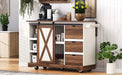 K&K 55.5' Farmhouse Kitchen Island with Drop Leaf, Kitchen Storage Island with Barn Door, Power Outlet, Rolling Kitchen Cart on Wheels with Spice Rack, for Home, Kitchen, Dining Room, White Default -DTYStore