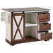 K&K 55.5' Farmhouse Kitchen Island with Drop Leaf, Kitchen Storage Island with Barn Door, Power Outlet, Rolling Kitchen Cart on Wheels with Spice Rack, for Home, Kitchen, Dining Room, White Default -DTYStore