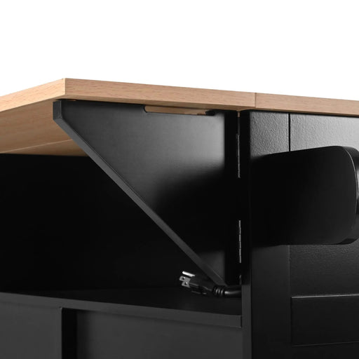 K&K 55.7'' Large Kitchen Island with 2 Drop Leaf,, Rolling Kitchen Cart on 5 Wheels with Power Outlet, Folding Storage Dining Table with Spice & Towel Rack , 3 Drawers, for Kitchen, Dining Room,Black Default -DTYStore