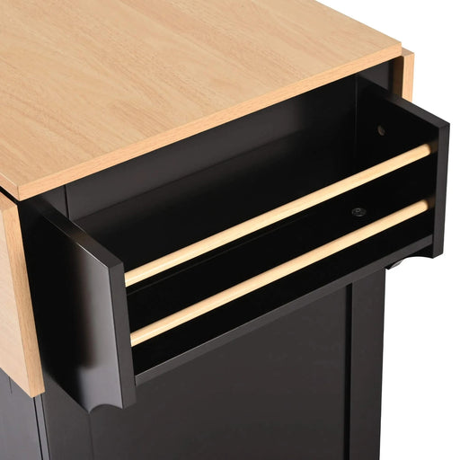 K&K 55.7'' Large Kitchen Island with 2 Drop Leaf,, Rolling Kitchen Cart on 5 Wheels with Power Outlet, Folding Storage Dining Table with Spice & Towel Rack , 3 Drawers, for Kitchen, Dining Room,Black Default -DTYStore