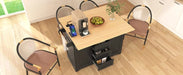 K&K 55.7'' Large Kitchen Island with 2 Drop Leaf,, Rolling Kitchen Cart on 5 Wheels with Power Outlet, Folding Storage Dining Table with Spice & Towel Rack , 3 Drawers, for Kitchen, Dining Room,Black Default -DTYStore