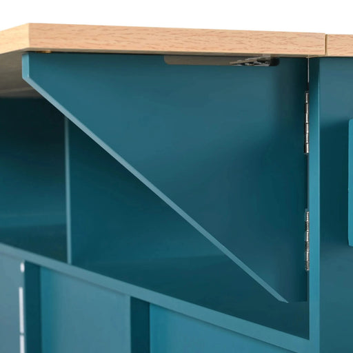 K&K 55.7'' Large Kitchen Island with 2 Drop Leaf,, Rolling Kitchen Cart on 5 Wheels with Power Outlet, Folding Storage Dining Table with Spice & Towel Rack , 3 Drawers, for Kitchen, Dining Room,Green Default -DTYStore