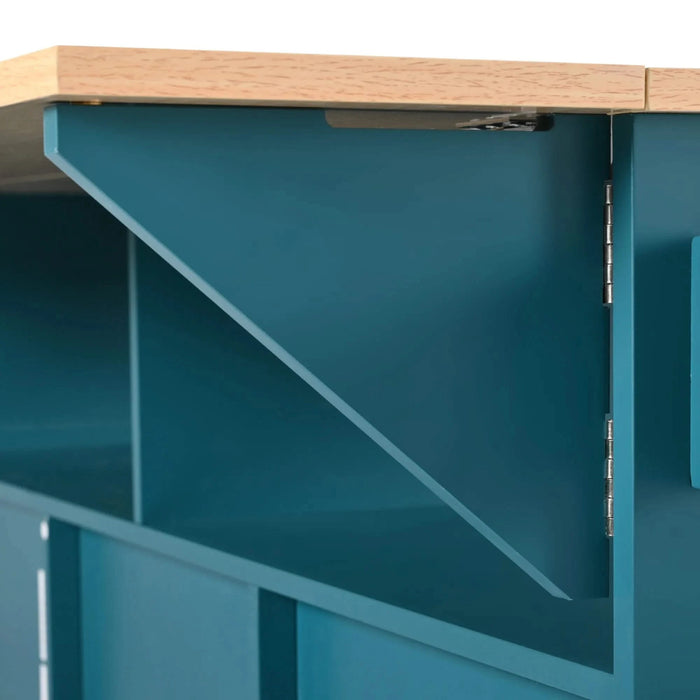 K&K 55.7'' Large Kitchen Island with 2 Drop Leaf,, Rolling Kitchen Cart on 5 Wheels with Power Outlet, Folding Storage Dining Table with Spice & Towel Rack , 3 Drawers, for Kitchen, Dining Room,Green Default -DTYStore