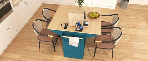 K&K 55.7'' Large Kitchen Island with 2 Drop Leaf,, Rolling Kitchen Cart on 5 Wheels with Power Outlet, Folding Storage Dining Table with Spice & Towel Rack , 3 Drawers, for Kitchen, Dining Room,Green Default -DTYStore