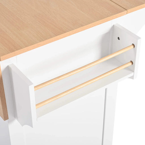 K&K 55.7'' Large Kitchen Island with 2 Drop Leaf,, Rolling Kitchen Cart on 5 Wheels with Power Outlet, Folding Storage Dining Table with Spice & Towel Rack , 3 Drawers, for Kitchen, Dining Room,White Default -DTYStore