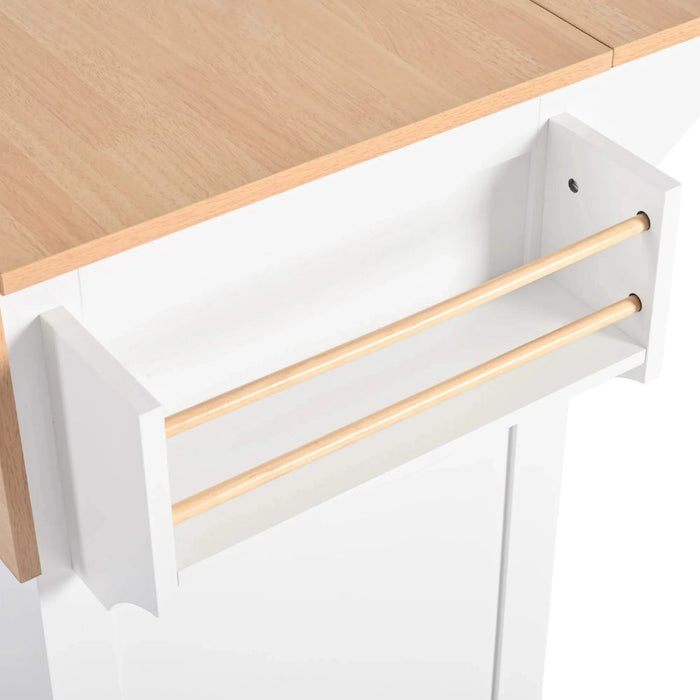 K&K 55.7'' Large Kitchen Island with 2 Drop Leaf,, Rolling Kitchen Cart on 5 Wheels with Power Outlet, Folding Storage Dining Table with Spice & Towel Rack , 3 Drawers, for Kitchen, Dining Room,White Default -DTYStore