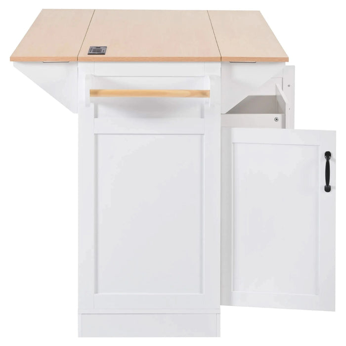 K&K 55.7'' Large Kitchen Island with 2 Drop Leaf,, Rolling Kitchen Cart on 5 Wheels with Power Outlet, Folding Storage Dining Table with Spice & Towel Rack , 3 Drawers, for Kitchen, Dining Room,White Default -DTYStore