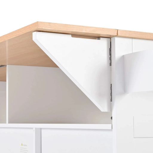 K&K 55.7'' Large Kitchen Island with 2 Drop Leaf,, Rolling Kitchen Cart on 5 Wheels with Power Outlet, Folding Storage Dining Table with Spice & Towel Rack , 3 Drawers, for Kitchen, Dining Room,White Default -DTYStore