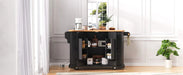 K&K 56 inch Kitchen Island with Rubber Wood Veneer Drop Leaf, Power Outlet, 4 Door Shelves, Embossed Vertical Stripe Rolling Kitchen Cart on 4 Wheels with 6 Deep Drawers for Kitchen, Dining Room,Black Default -DTYStore