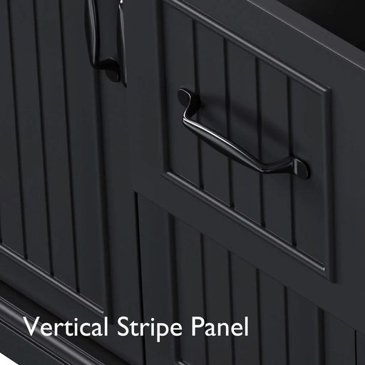 K&K 56 inch Kitchen Island with Rubber Wood Veneer Drop Leaf, Power Outlet, 4 Door Shelves, Embossed Vertical Stripe Rolling Kitchen Cart on 4 Wheels with 6 Deep Drawers for Kitchen, Dining Room,Black Default -DTYStore