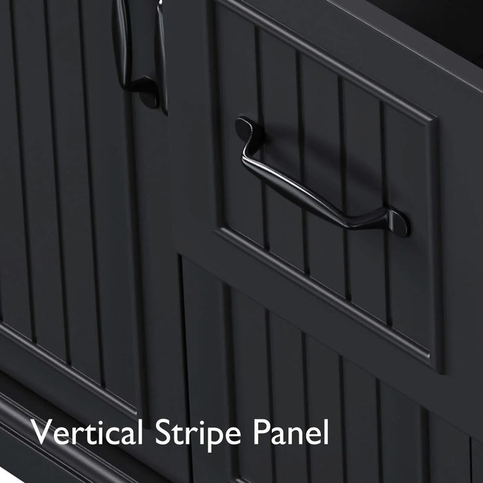 K&K 56 inch Kitchen Island with Rubber Wood Veneer Drop Leaf, Power Outlet, 4 Door Shelves, Embossed Vertical Stripe Rolling Kitchen Cart on 4 Wheels with 6 Deep Drawers for Kitchen, Dining Room,Black Default -DTYStore