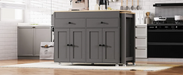 K&K 74.5 inch Kitchen Island with Extendable Dining Table , Rolling Kitchen Island on Wheels with Spice Rack and 2 Drawers, Kitchen Storage Cart with 4 Door Cabinet, for Kitchen, Dining Room, Grey Default -DTYStore