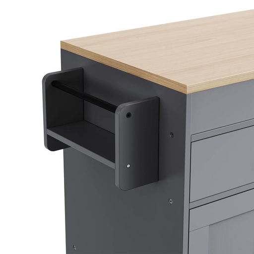 K&K 74.5 inch Kitchen Island with Extendable Dining Table , Rolling Kitchen Island on Wheels with Spice Rack and 2 Drawers, Kitchen Storage Cart with 4 Door Cabinet, for Kitchen, Dining Room, Grey Default -DTYStore