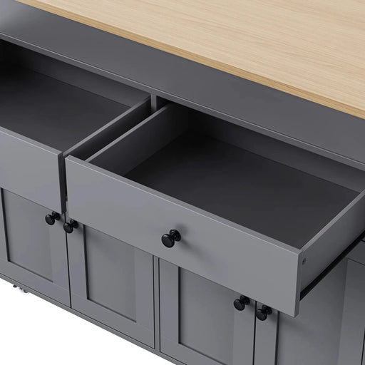 K&K 74.5 inch Kitchen Island with Extendable Dining Table , Rolling Kitchen Island on Wheels with Spice Rack and 2 Drawers, Kitchen Storage Cart with 4 Door Cabinet, for Kitchen, Dining Room, Grey Default -DTYStore