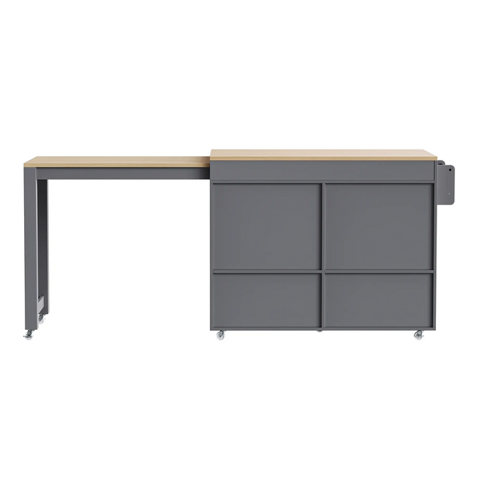 K&K 74.5 inch Kitchen Island with Extendable Dining Table , Rolling Kitchen Island on Wheels with Spice Rack and 2 Drawers, Kitchen Storage Cart with 4 Door Cabinet, for Kitchen, Dining Room, Grey Default -DTYStore
