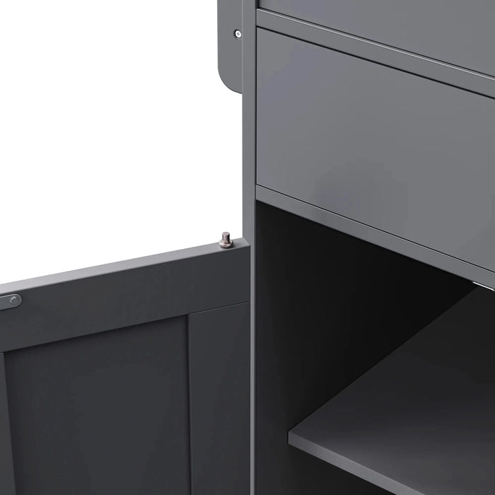 K&K 74.5 inch Kitchen Island with Extendable Dining Table , Rolling Kitchen Island on Wheels with Spice Rack and 2 Drawers, Kitchen Storage Cart with 4 Door Cabinet, for Kitchen, Dining Room, Grey Default -DTYStore