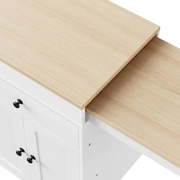 K&K 74.5 inch Kitchen Island with Extendable Dining Table , Rolling Kitchen Island on Wheels with Spice Rack and 2 Drawers, Kitchen Storage Cart with 4 Door Cabinet, for Kitchen, Dining Room, White Default -DTYStore