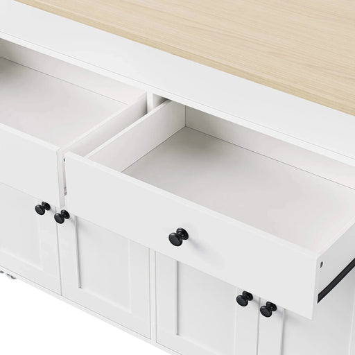 K&K 74.5 inch Kitchen Island with Extendable Dining Table , Rolling Kitchen Island on Wheels with Spice Rack and 2 Drawers, Kitchen Storage Cart with 4 Door Cabinet, for Kitchen, Dining Room, White Default -DTYStore