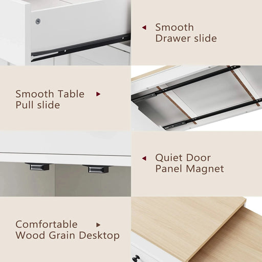 K&K 74.5 inch Kitchen Island with Extendable Dining Table , Rolling Kitchen Island on Wheels with Spice Rack and 2 Drawers, Kitchen Storage Cart with 4 Door Cabinet, for Kitchen, Dining Room, White Default -DTYStore