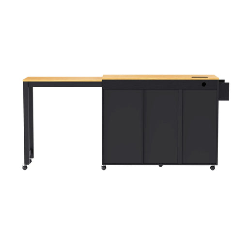 K&K 74.8' Kitchen Island with Extendable Dining Table, Kitchen Storage Cart with 3 Drawers, Power Outlet, Rolling Kitchen Island on Wheels with Spice Rack and 2 Door Cabinet, for Kitchen, Black Default -DTYStore