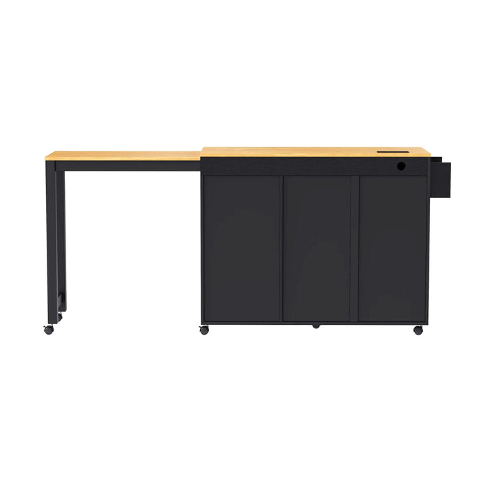 K&K 74.8' Kitchen Island with Extendable Dining Table, Kitchen Storage Cart with 3 Drawers, Power Outlet, Rolling Kitchen Island on Wheels with Spice Rack and 2 Door Cabinet, for Kitchen, Black Default -DTYStore
