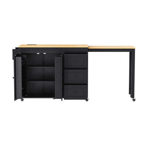 K&K 74.8' Kitchen Island with Extendable Dining Table, Kitchen Storage Cart with 3 Drawers, Power Outlet, Rolling Kitchen Island on Wheels with Spice Rack and 2 Door Cabinet, for Kitchen, Black Default -DTYStore