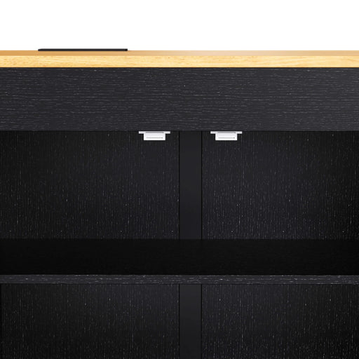 K&K 74.8' Kitchen Island with Extendable Dining Table, Kitchen Storage Cart with 3 Drawers, Power Outlet, Rolling Kitchen Island on Wheels with Spice Rack and 2 Door Cabinet, for Kitchen, Black Default -DTYStore