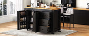 K&K 74.8' Kitchen Island with Extendable Dining Table, Kitchen Storage Cart with 3 Drawers, Power Outlet, Rolling Kitchen Island on Wheels with Spice Rack and 2 Door Cabinet, for Kitchen, Black Default -DTYStore