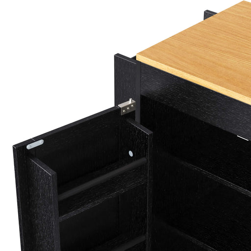 K&K 74.8' Kitchen Island with Extendable Dining Table, Kitchen Storage Cart with 3 Drawers, Power Outlet, Rolling Kitchen Island on Wheels with Spice Rack and 2 Door Cabinet, for Kitchen, Black Default -DTYStore