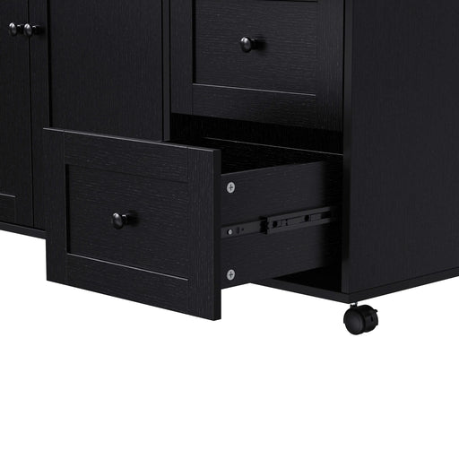 K&K 74.8' Kitchen Island with Extendable Dining Table, Kitchen Storage Cart with 3 Drawers, Power Outlet, Rolling Kitchen Island on Wheels with Spice Rack and 2 Door Cabinet, for Kitchen, Black Default -DTYStore