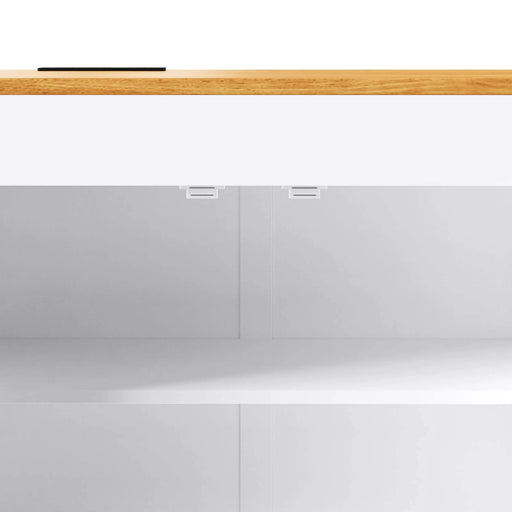 K&K 74.8' Kitchen Island with Extendable Dining Table, Kitchen Storage Cart with 3 Drawers, Power Outlet, Rolling Kitchen Island on Wheels with Spice Rack and 2 Door Cabinet, for Kitchen, White Default -DTYStore