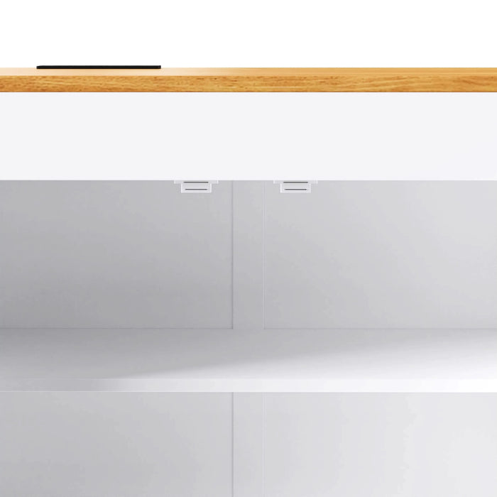 K&K 74.8' Kitchen Island with Extendable Dining Table, Kitchen Storage Cart with 3 Drawers, Power Outlet, Rolling Kitchen Island on Wheels with Spice Rack and 2 Door Cabinet, for Kitchen, White Default -DTYStore