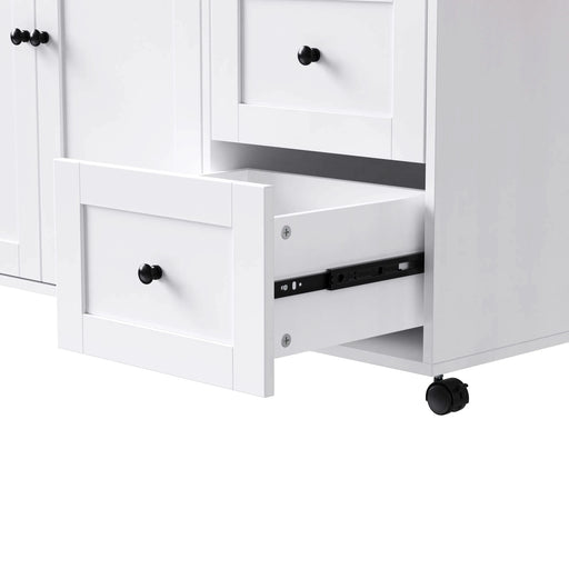 K&K 74.8' Kitchen Island with Extendable Dining Table, Kitchen Storage Cart with 3 Drawers, Power Outlet, Rolling Kitchen Island on Wheels with Spice Rack and 2 Door Cabinet, for Kitchen, White Default -DTYStore