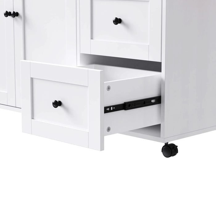 K&K 74.8' Kitchen Island with Extendable Dining Table, Kitchen Storage Cart with 3 Drawers, Power Outlet, Rolling Kitchen Island on Wheels with Spice Rack and 2 Door Cabinet, for Kitchen, White Default -DTYStore