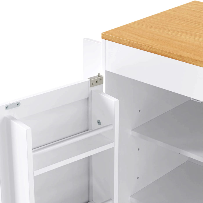 K&K 74.8' Kitchen Island with Extendable Dining Table, Kitchen Storage Cart with 3 Drawers, Power Outlet, Rolling Kitchen Island on Wheels with Spice Rack and 2 Door Cabinet, for Kitchen, White Default -DTYStore