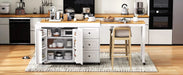 K&K 74.8' Kitchen Island with Extendable Dining Table, Kitchen Storage Cart with 3 Drawers, Power Outlet, Rolling Kitchen Island on Wheels with Spice Rack and 2 Door Cabinet, for Kitchen, White Default -DTYStore