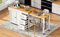 K&K 74.8' Kitchen Island with Extendable Dining Table, Kitchen Storage Cart with 3 Drawers, Power Outlet, Rolling Kitchen Island on Wheels with Spice Rack and 2 Door Cabinet, for Kitchen, White Default -DTYStore