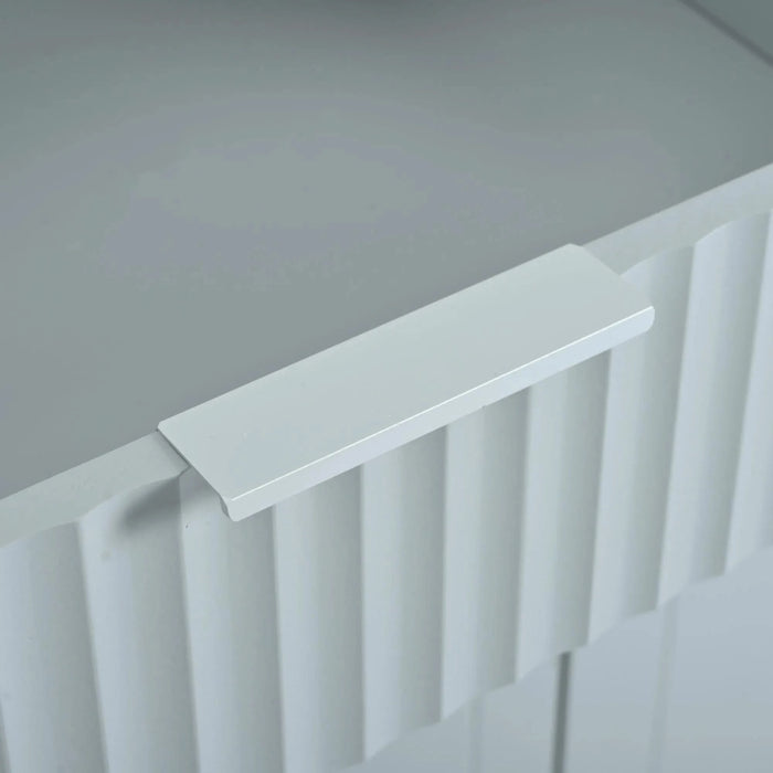 K&K Fluted Kitchen Island with Trash Can Storage Cabinet, Power Outlet, Internal Storage Rack, Rolling Kitchen Islands on 5 Wheels with 3 Drawer, 3 Open Side Racks for 10 Gallon Garbage Bin,Grey Blue Default -DTYStore