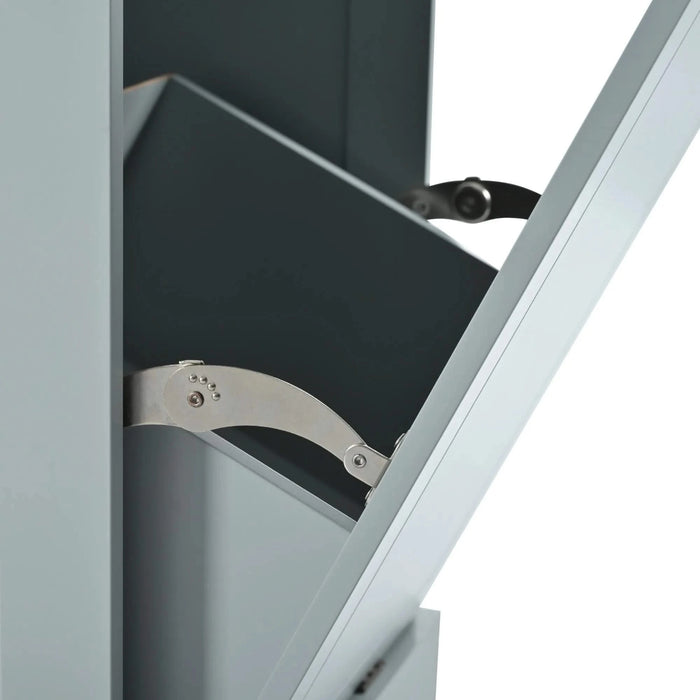 K&K Fluted Kitchen Island with Trash Can Storage Cabinet, Power Outlet, Internal Storage Rack, Rolling Kitchen Islands on 5 Wheels with 3 Drawer, 3 Open Side Racks for 10 Gallon Garbage Bin,Grey Blue Default -DTYStore